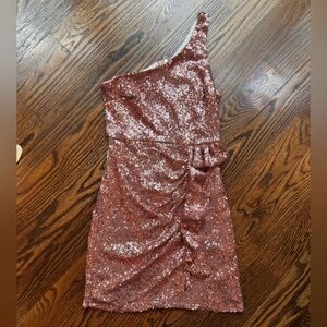 Hello Molly Women’s Pink Sequin One shoulder Mini Dress